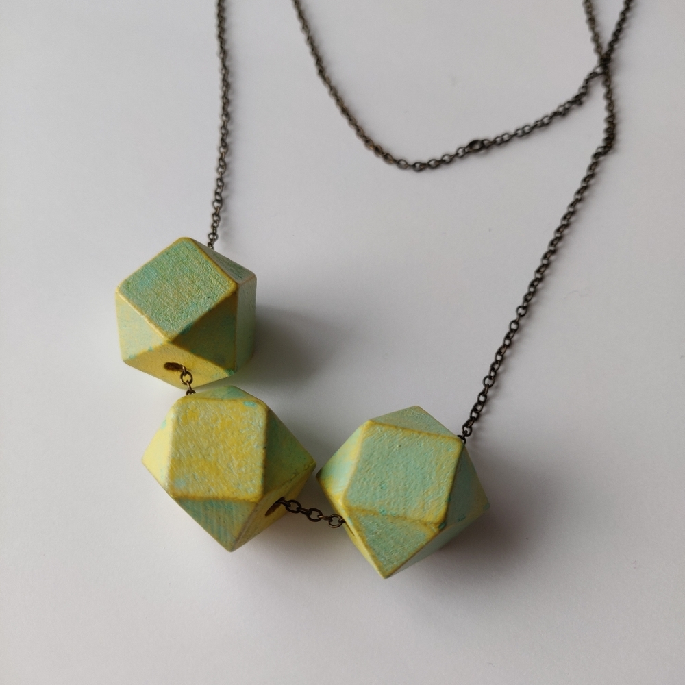 Geometric Wooden Bead Statement Necklace - Picture 3 of 3